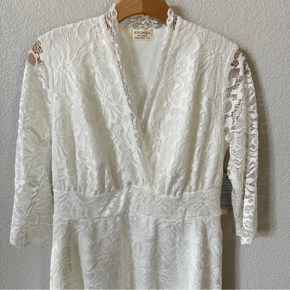 Kiyonna Mademoiselle White A-Line Plunge Lace Cocktail Dress - Picture 4 of 8